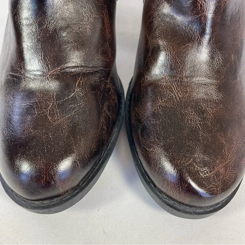 Maurices Jaina Dark Brown Big Buckle Faux Leather Ankle Heel Boots Size 8.5 - Picture 5 of 11